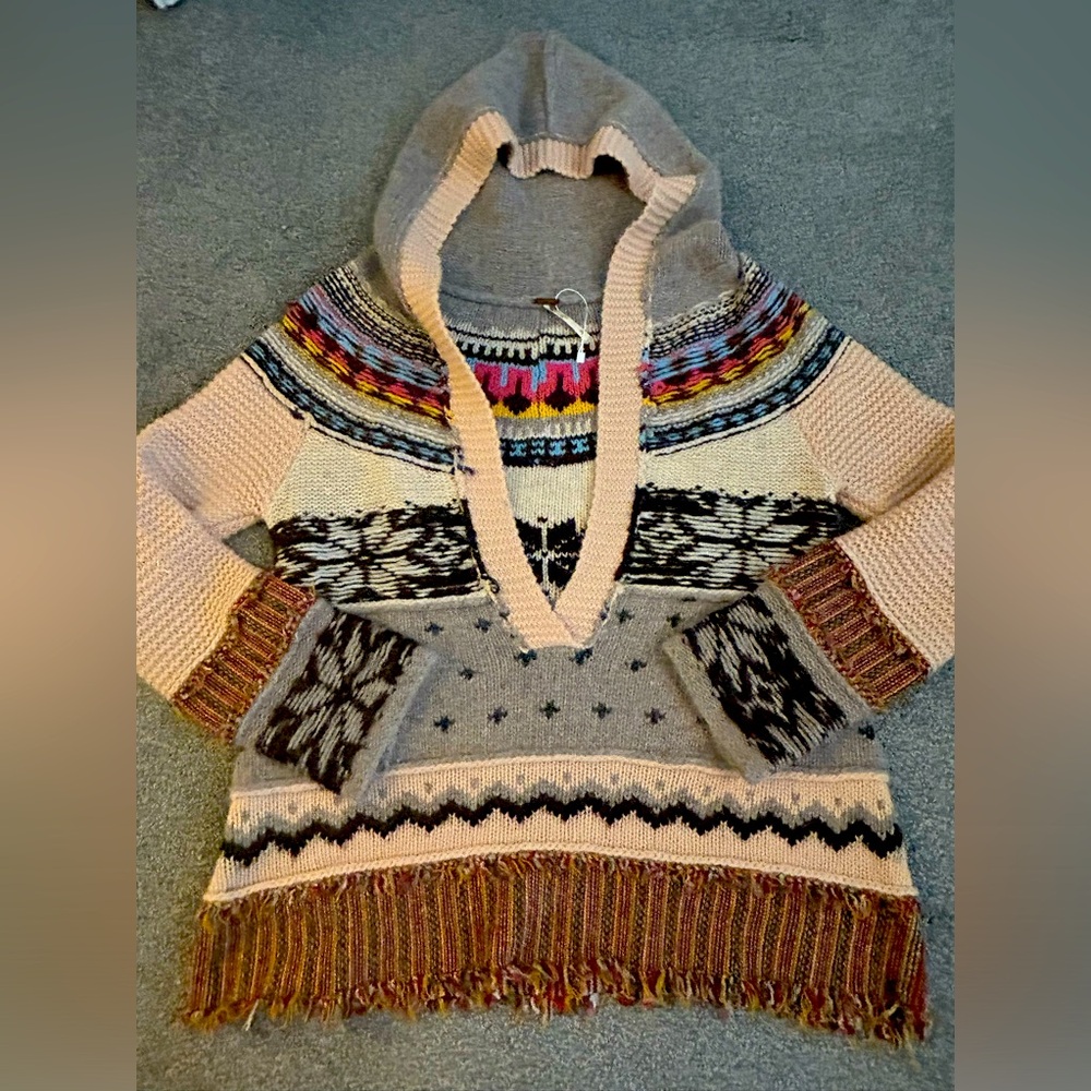 NWOT Free People Nordic wool blend hooded sweater Sz S